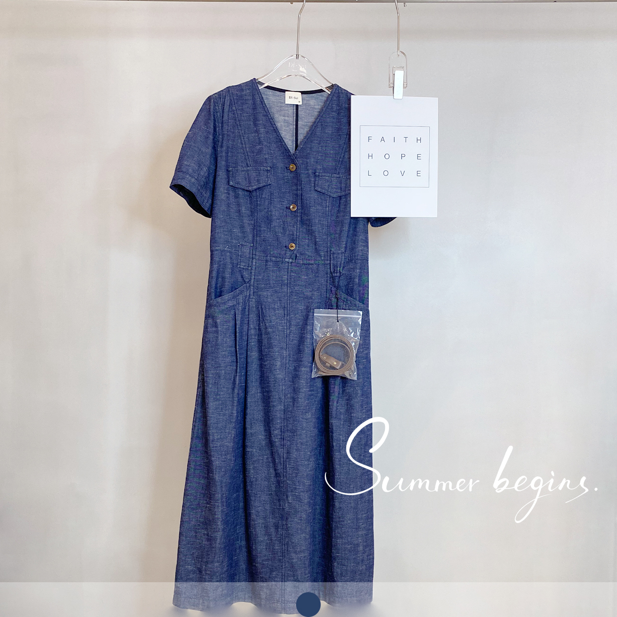 现货特价DI-SUI女2025春夏新款08510通勤气质收腰牛仔连衣裙