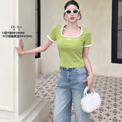 现货特价DI-SUI欧洲站2025新款韩版简约百搭显瘦短袖T恤女21089