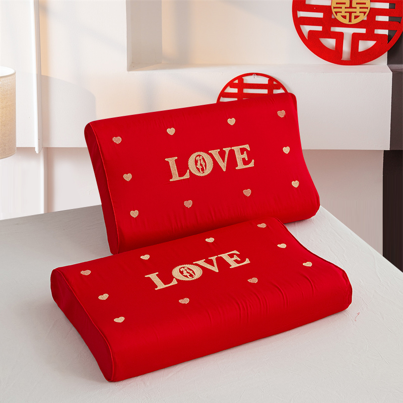 婚庆大红色乳胶枕枕套一对装