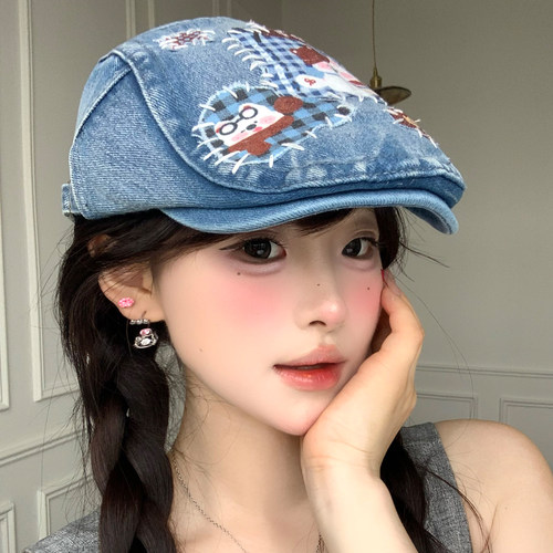 可爱贴布做旧牛仔前进帽子女