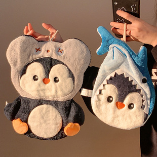 可爱企鹅擦手巾挂式 超强吸水加厚毛巾抹手布厨房手帕卫生间高颜值