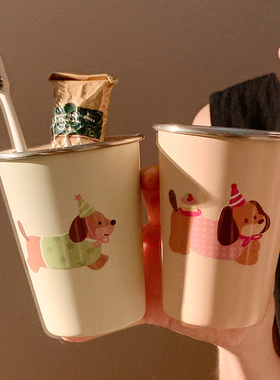 可爱腊肠狗漱口杯家用牙刷杯子洗漱杯情侣学生宿舍不锈钢牙具牙杯