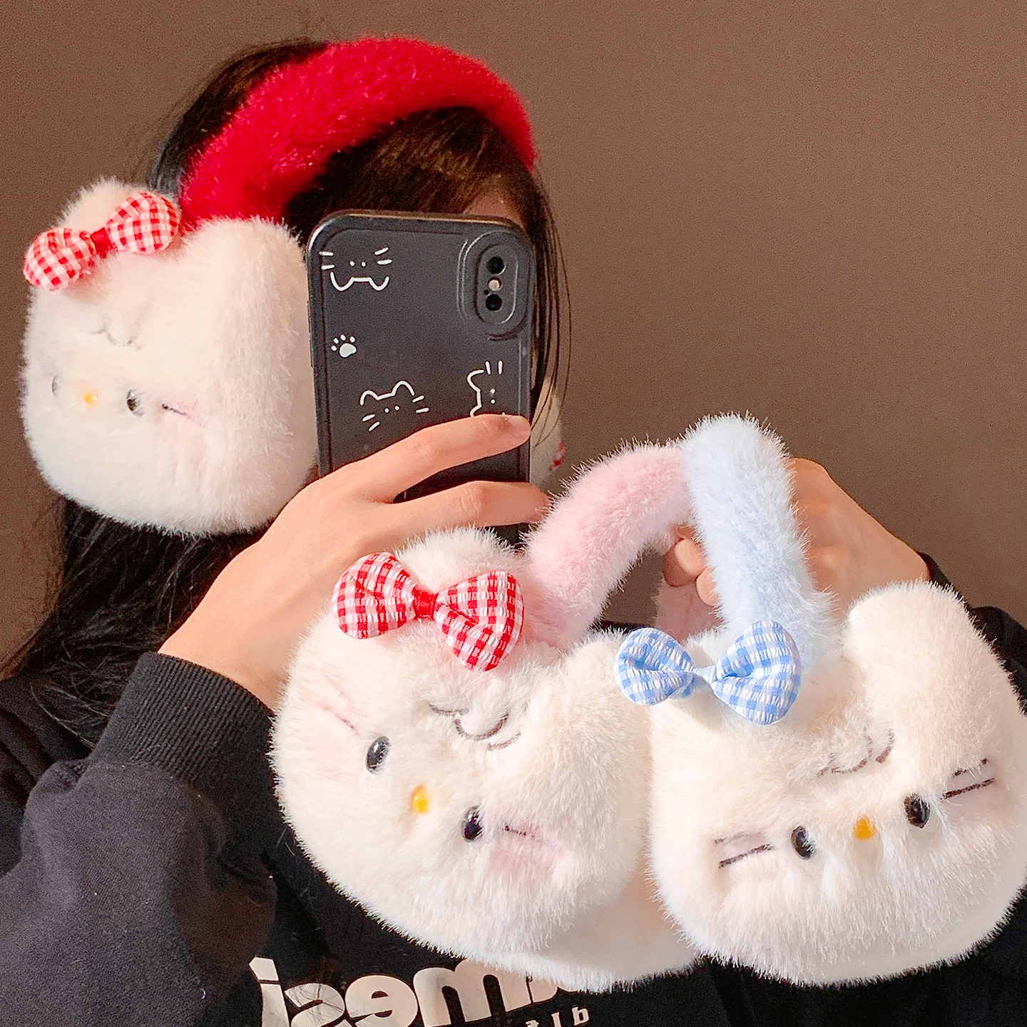 可爱蝴蝶结kitty猫毛绒耳罩