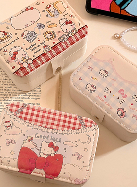 可爱猫咪首饰收纳盒女大容量旅行便携耳钉耳环戒指项链手饰品盒子