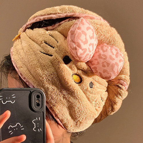 可爱豹纹kitty猫干发帽女吸水