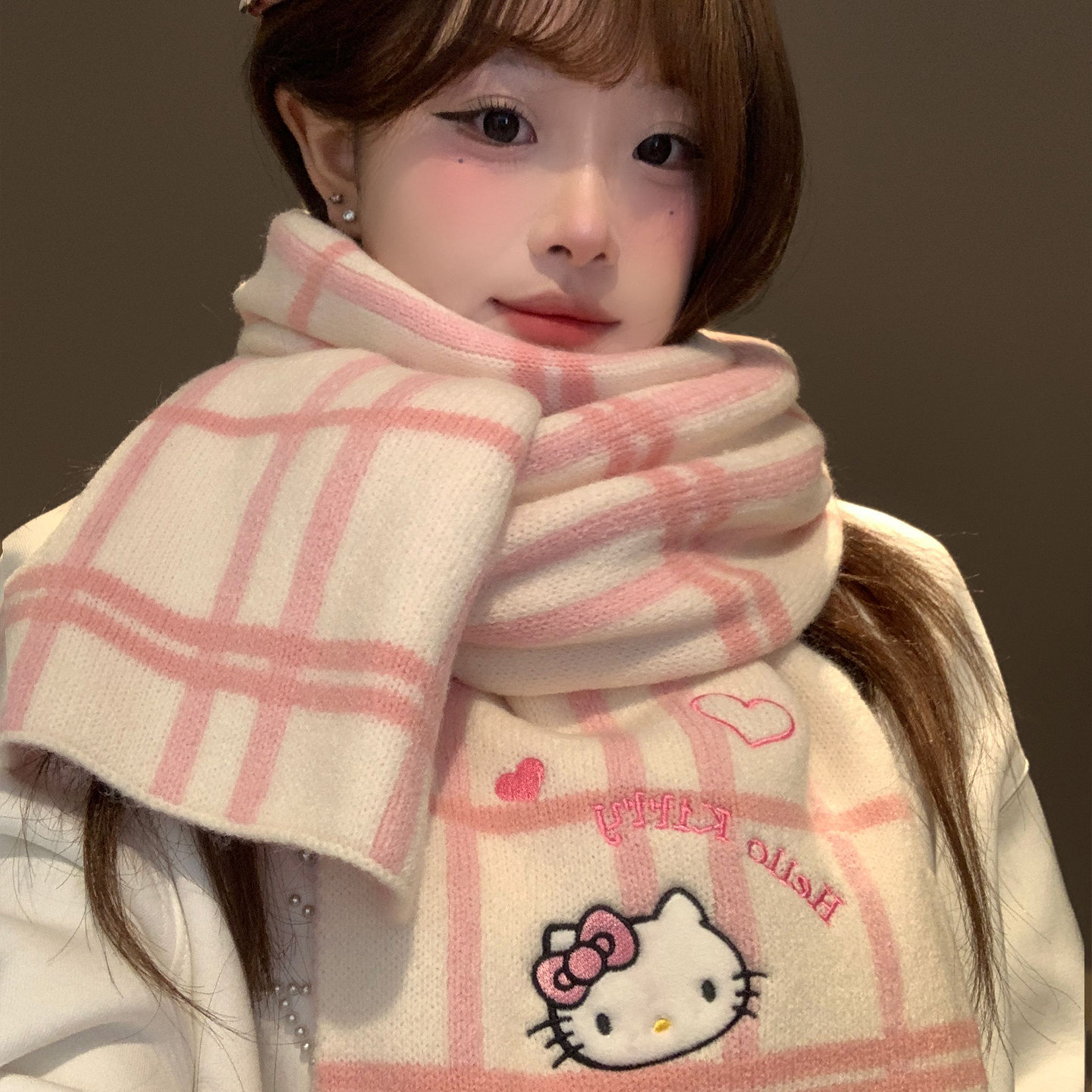 三丽鸥HelloKitty双面毛线针织围巾女秋冬季保暖防寒粉色护颈围脖,服饰配件/皮带/帽子/围巾,围巾/丝巾/披肩,淘宝优惠券,粉丝福利购,淘宝优惠卷