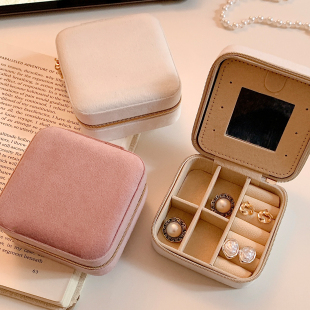 高级感首饰盒旅行便携大容量戒指项链耳钉小型手饰品收纳盒带镜子
