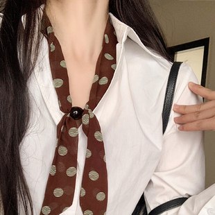 咖色波点丝巾女系脖韩系高级感百搭围巾围脖装 饰可调节项链小众款