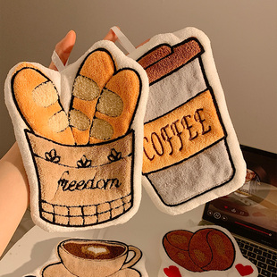 咖啡法棍擦手巾可爱挂式 超强吸水加厚速干毛巾卫生间手帕厨房抹布