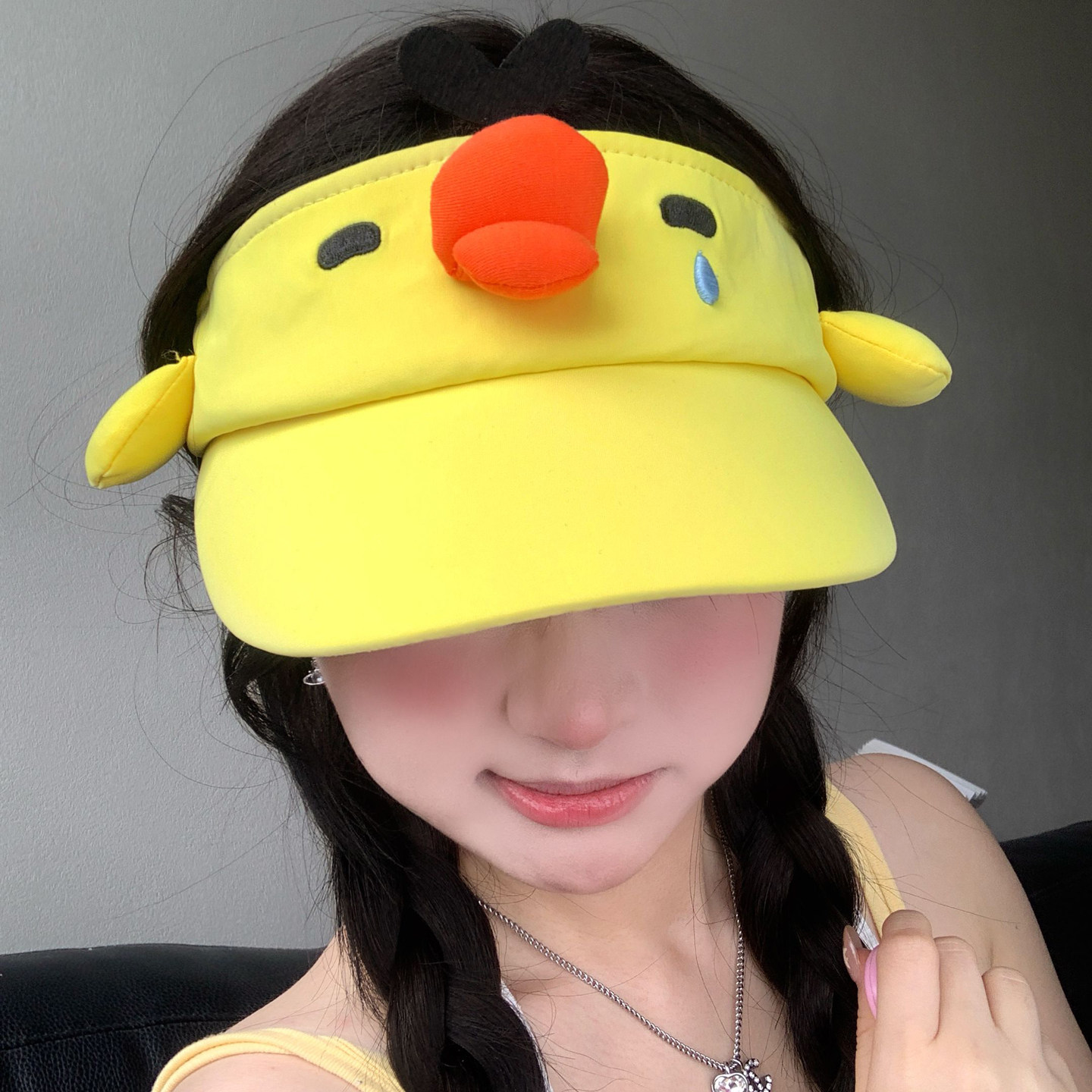 可爱无语红唇小鸡空顶防晒帽女夏季百搭大头围显脸小遮阳防晒帽子