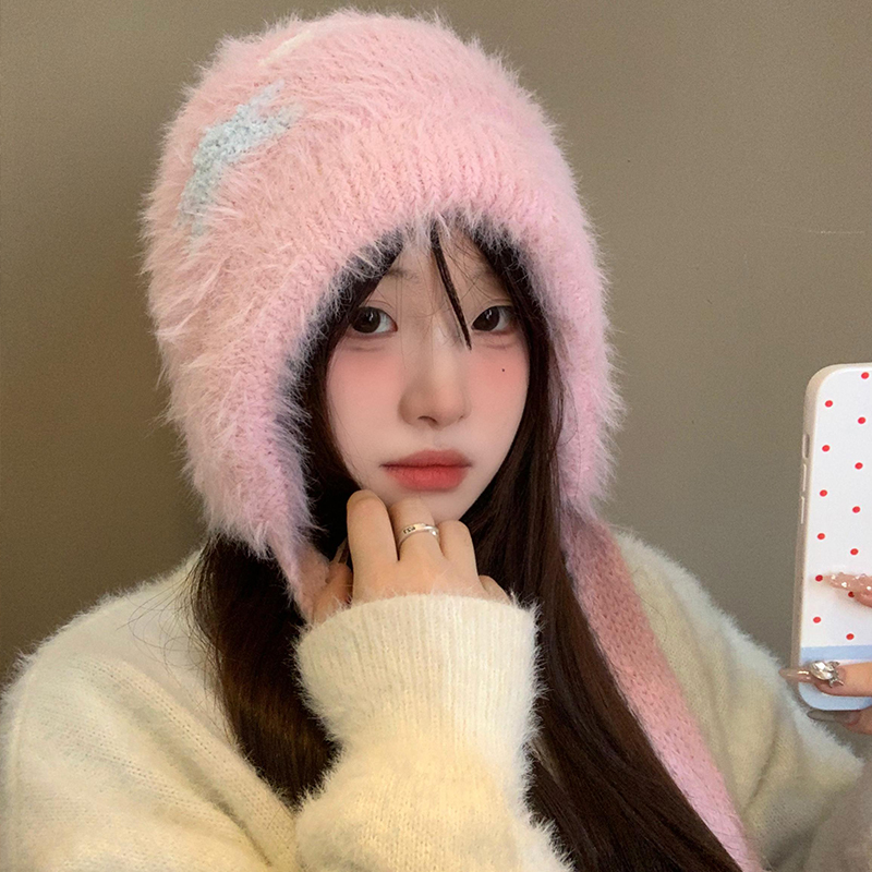 可爱星星毛绒针织帽子护耳毛线帽