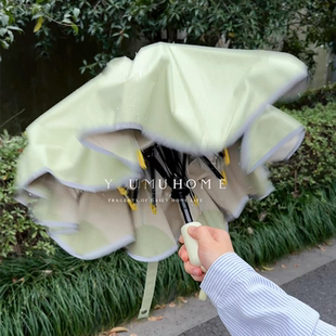 奶油风自动雨伞结实加固抗风女晴雨两用高颜值防紫外线遮阳防晒伞