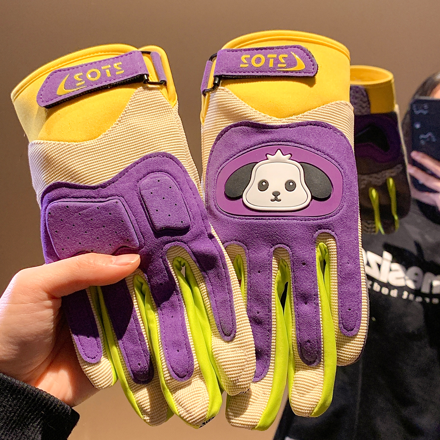 多巴胺紫色骑行摩托车五指手套女秋冬保暖骑电动车防风防滑可触屏