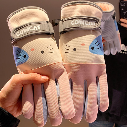 可爱猫咪分指手套女冬季加绒加厚保暖骑行御寒防风可触屏2025新款