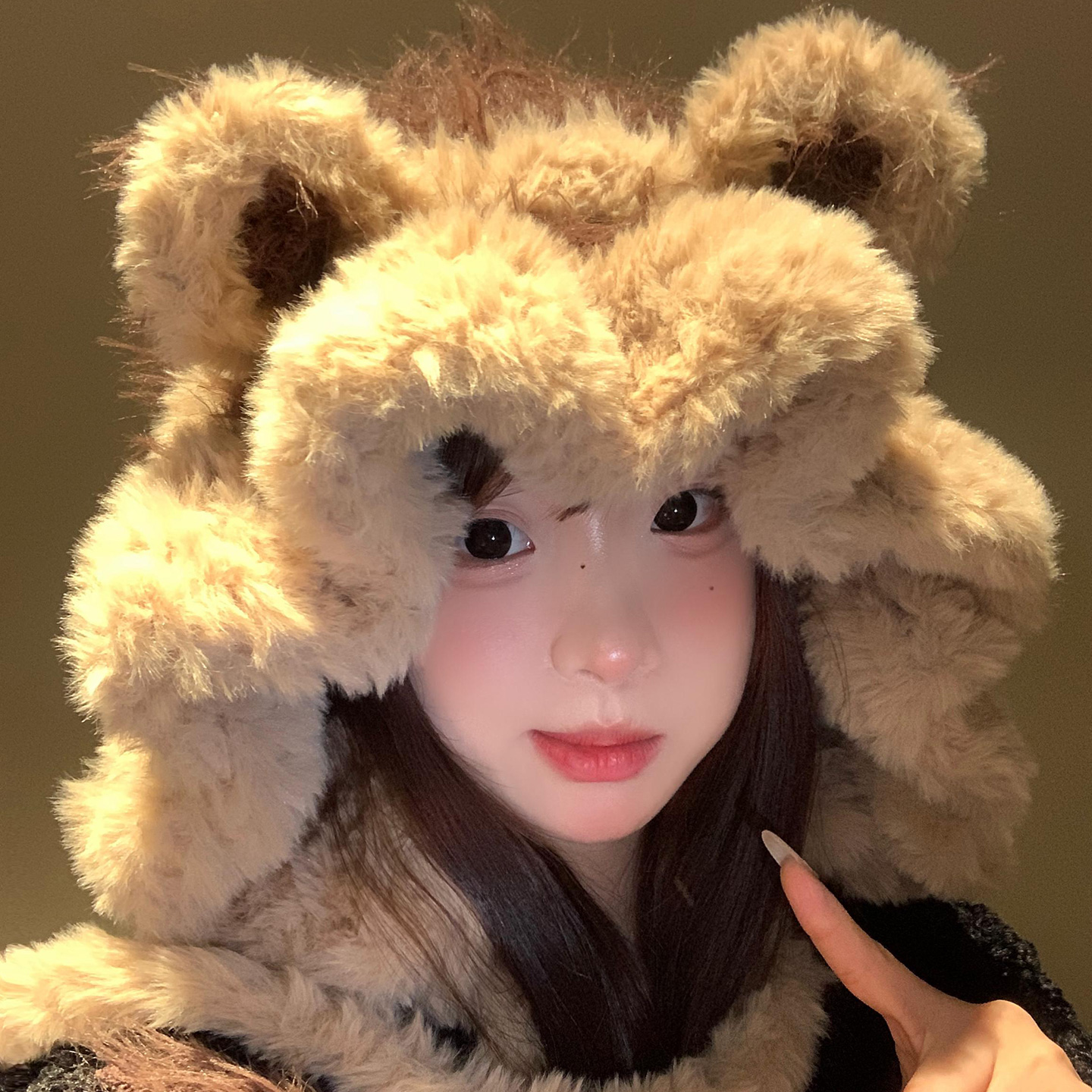 可爱小熊耳朵毛绒针织帽子女