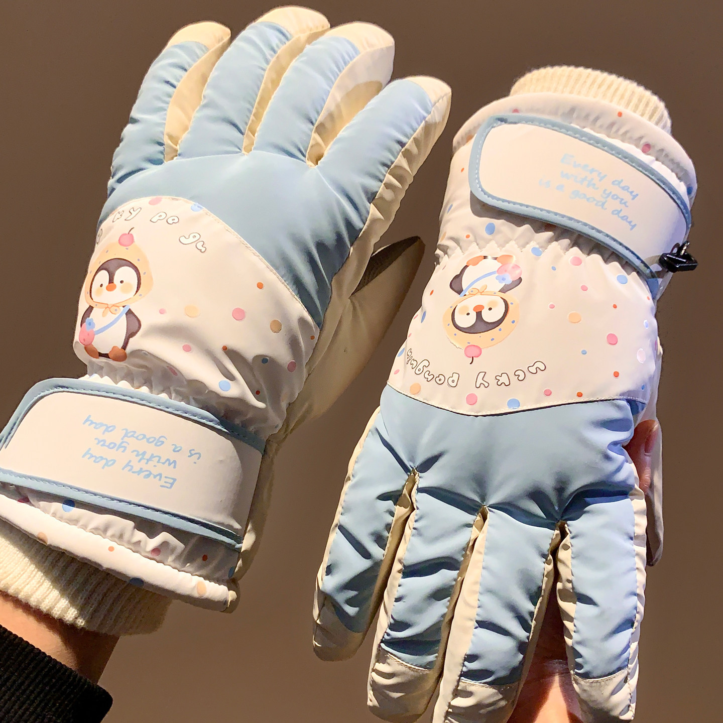 可爱小企鹅骑行手套女冬季加厚