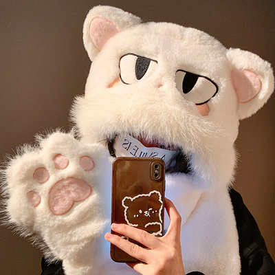 可爱猫耳朵帽子围巾一体女冬季