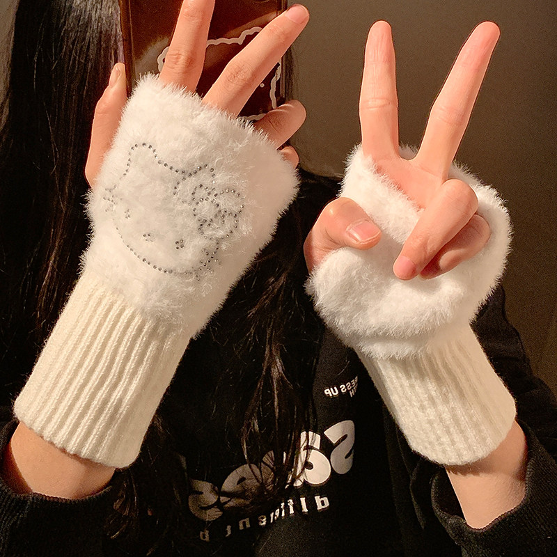 可爱kt猫半指手套女冬季保暖