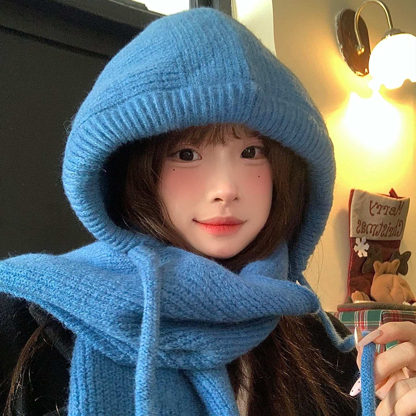 蓝色巴拉克拉法帽女冬季保暖