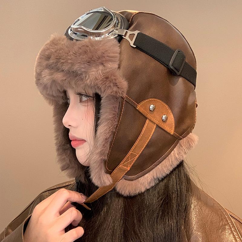 复古飞行员帽子毛绒护耳雷锋帽