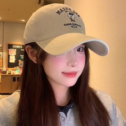 韩版小熊刺绣软顶棒球帽女大头围显脸小百搭遮阳宽檐鸭舌帽子可爱