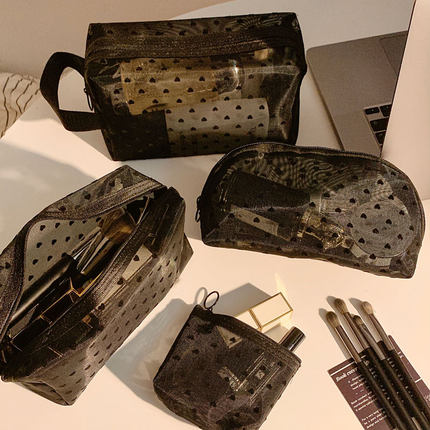 黑色网纱透明迷你化妆包女便携随身旅行口红化妆刷大容量收纳袋小