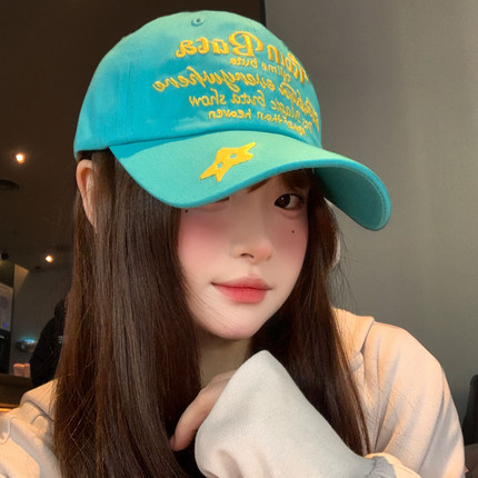 湖蓝色刺绣棒球帽女宽帽檐大脸显脸小大头围可爱鸭舌帽子2026新款