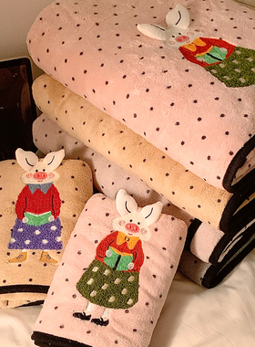 可爱小猪加厚浴巾女吸水速干洗澡加大毛巾珊瑚绒可穿裹巾2025新款