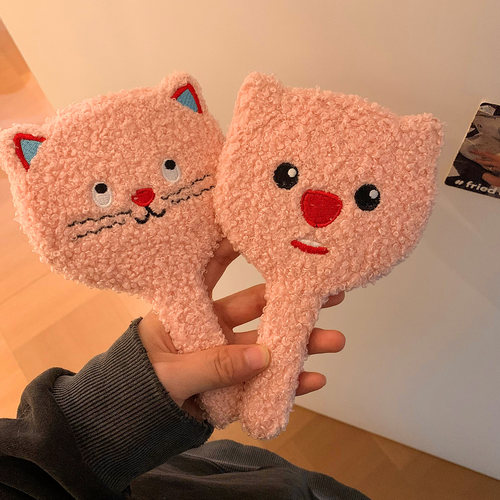 可爱毛绒猫咪随身化妆镜