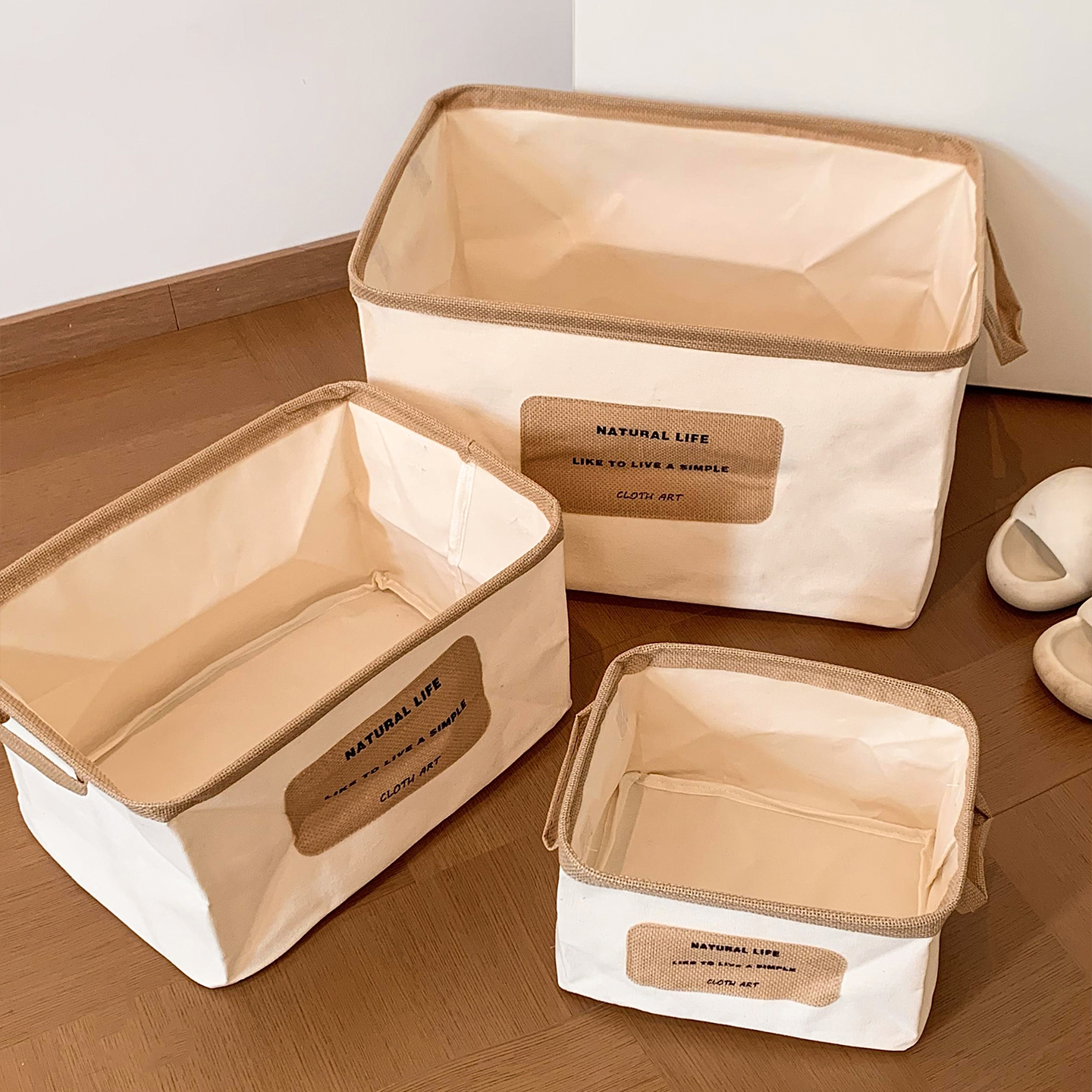 日式棉麻布艺衣服收纳筐可折叠