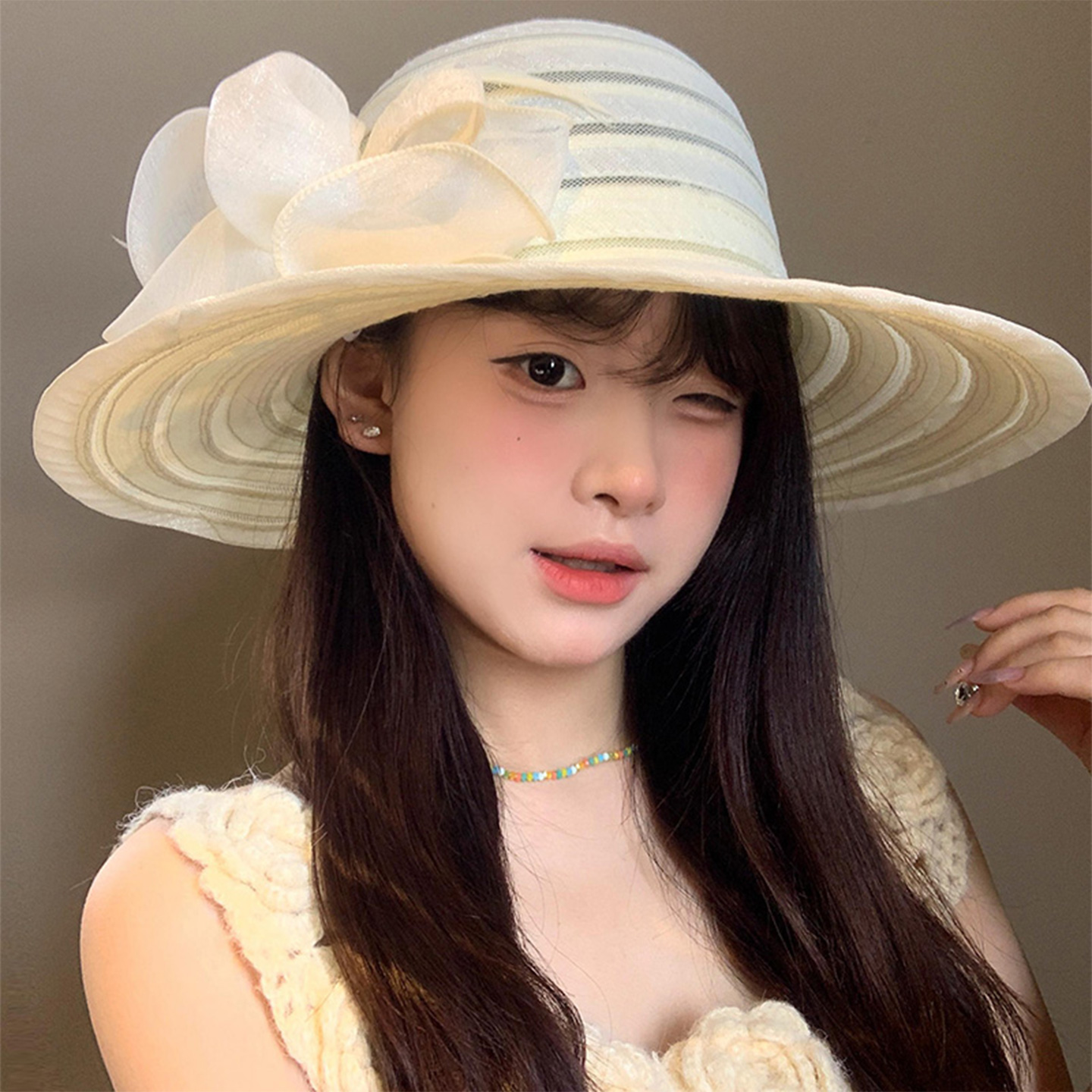 法式复古赫本风草帽女夏季