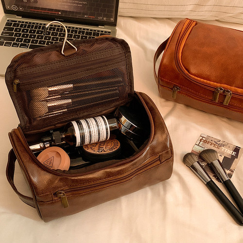 高级皮质化妆包女便携防水可壁挂