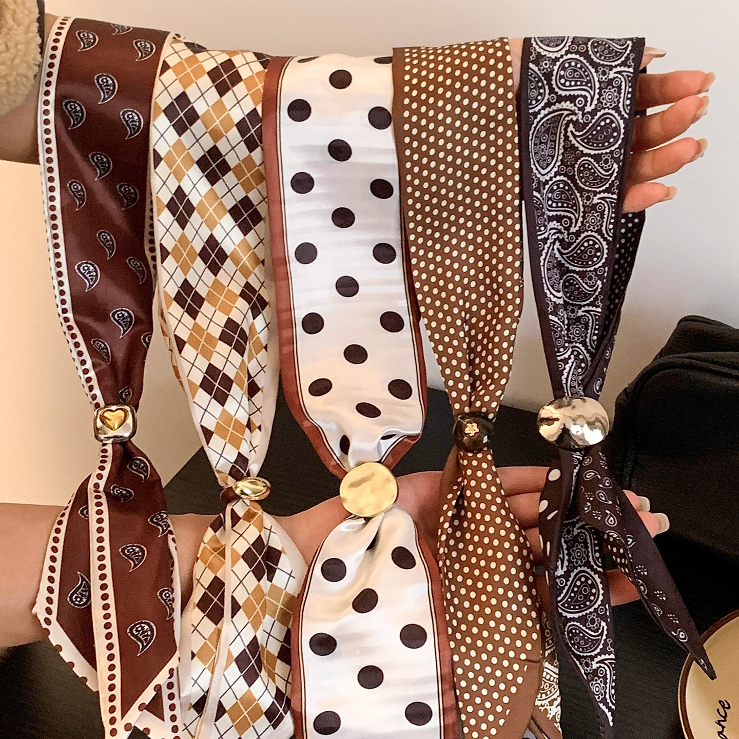 复古缎面抽拉长条丝巾项链女高级感系脖薄款围巾领巾毛衣链配饰潮