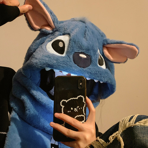 正版迪士尼史迪仔帽子女冬三件套