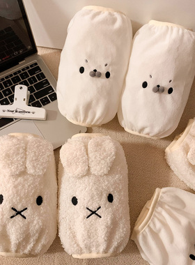 可爱小海豹毛绒袖套女冬2025新款上班耐脏学生成人羽绒服防污手袖