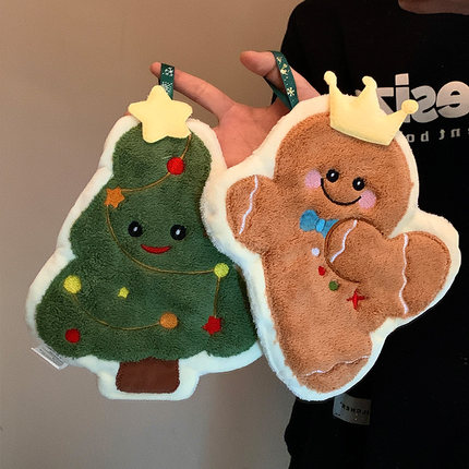 圣诞树姜饼人擦手巾挂式可爱厨房超强吸水加厚吸水毛巾卫生间手帕