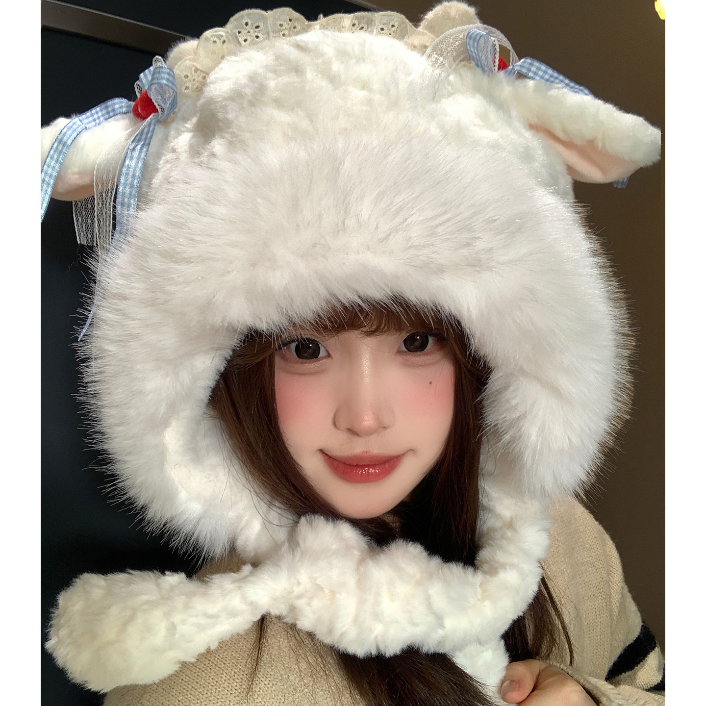 可爱小羊耳朵会动毛绒帽子女冬季加绒加厚骑行保暖甜美护耳雷锋帽,服饰配件/皮带/帽子/围巾,帽子,淘宝优惠券,粉丝福利购,淘宝优惠卷