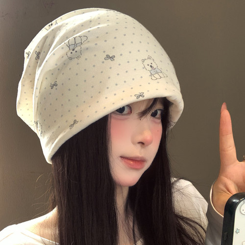 可爱波点小狗宽松堆堆帽