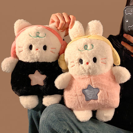 2025新款可爱猫咪公仔注水热水袋加厚防爆暖水袋可插手暖手暖宝宝