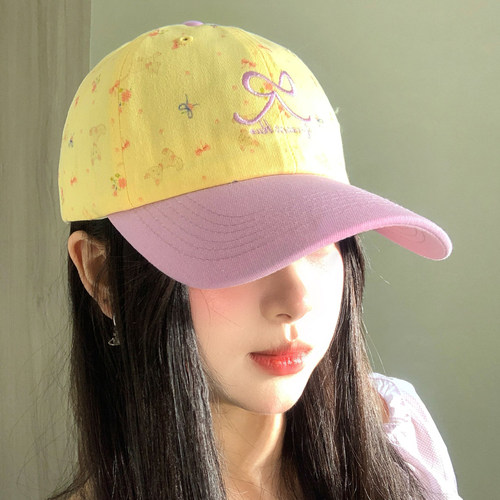韩系撞色蝴蝶结刺绣棒球帽女夏季