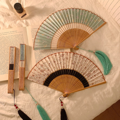 高品质新中式碎花折叠扇子女夏天