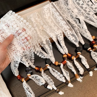 2026新款 小众配饰系脖高级感长条可调节挂绳 蕾丝串珠丝巾项链女款