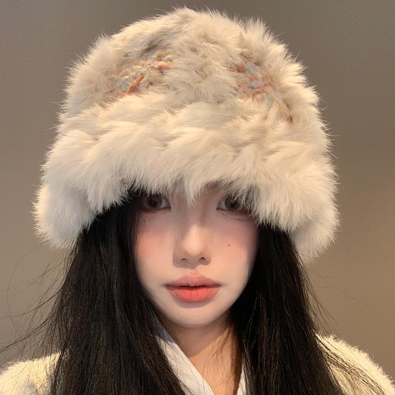 软糯兔毛保暖手工针织帽子