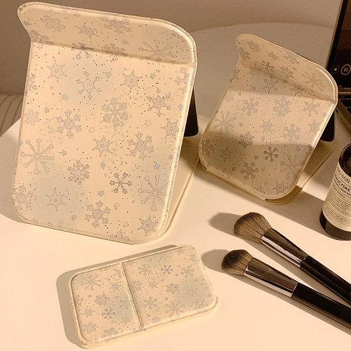 ins风冰蓝雪花折叠化妆镜女便携