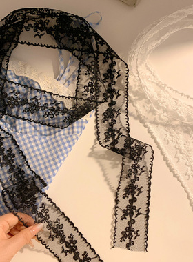 韩版黑色蕾丝长条丝巾女系脖高级感百搭配饰发带飘带腰带2025新款