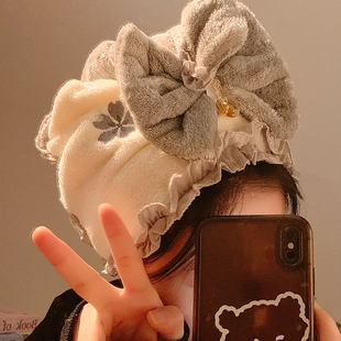 可爱加厚蝴蝶结干发帽女超强吸水速干成人洗头擦头浴帽包头发毛巾