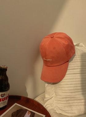 橙色橘色鸭舌帽女夏ins潮牌韩版显脸小众设计感棒球帽子男大头围