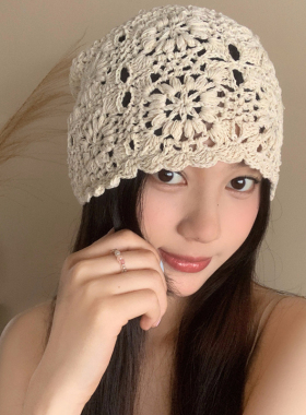 镂空针织帽头巾帽子女夏天编织毛线帽薄款包头帽堆堆帽鞠婧祎同款