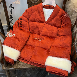 藏月国风深圳南油新中式提花重工鹅绒服国风盘扣保暖外套冬季女款