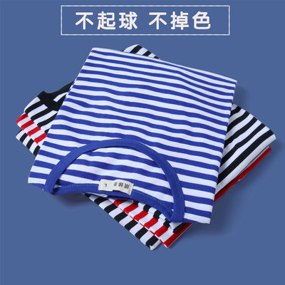 海魂衫情侣装夏季宽松短袖t恤 男女装蓝白条纹圆领体恤修身定制衫